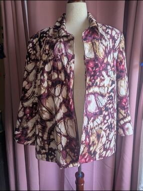 ALFRED DUNNER Abstract Open Jacket in Wine & Cream 20W